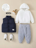Buy SHEIN 3pcs/Set Baby Boy Casual Cute Knit Long Sleeve Hoodie Sweatshirt, Elastic Waist Jog Pants & Fleece Vest Outfit in Pakistan