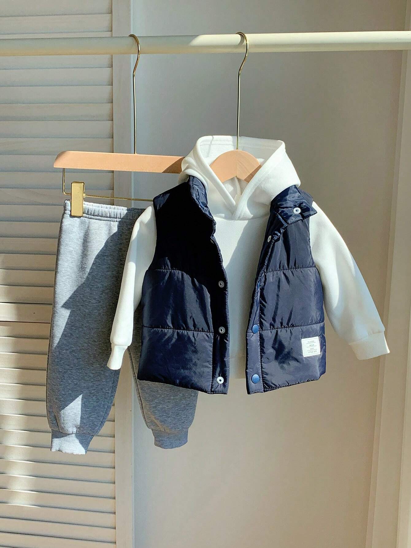 Buy SHEIN 3pcs/Set Baby Boy Casual Cute Knit Long Sleeve Hoodie Sweatshirt, Elastic Waist Jog Pants & Fleece Vest Outfit in Pakistan