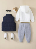 Buy SHEIN 3pcs/Set Baby Boy Casual Cute Knit Long Sleeve Hoodie Sweatshirt, Elastic Waist Jog Pants & Fleece Vest Outfit in Pakistan