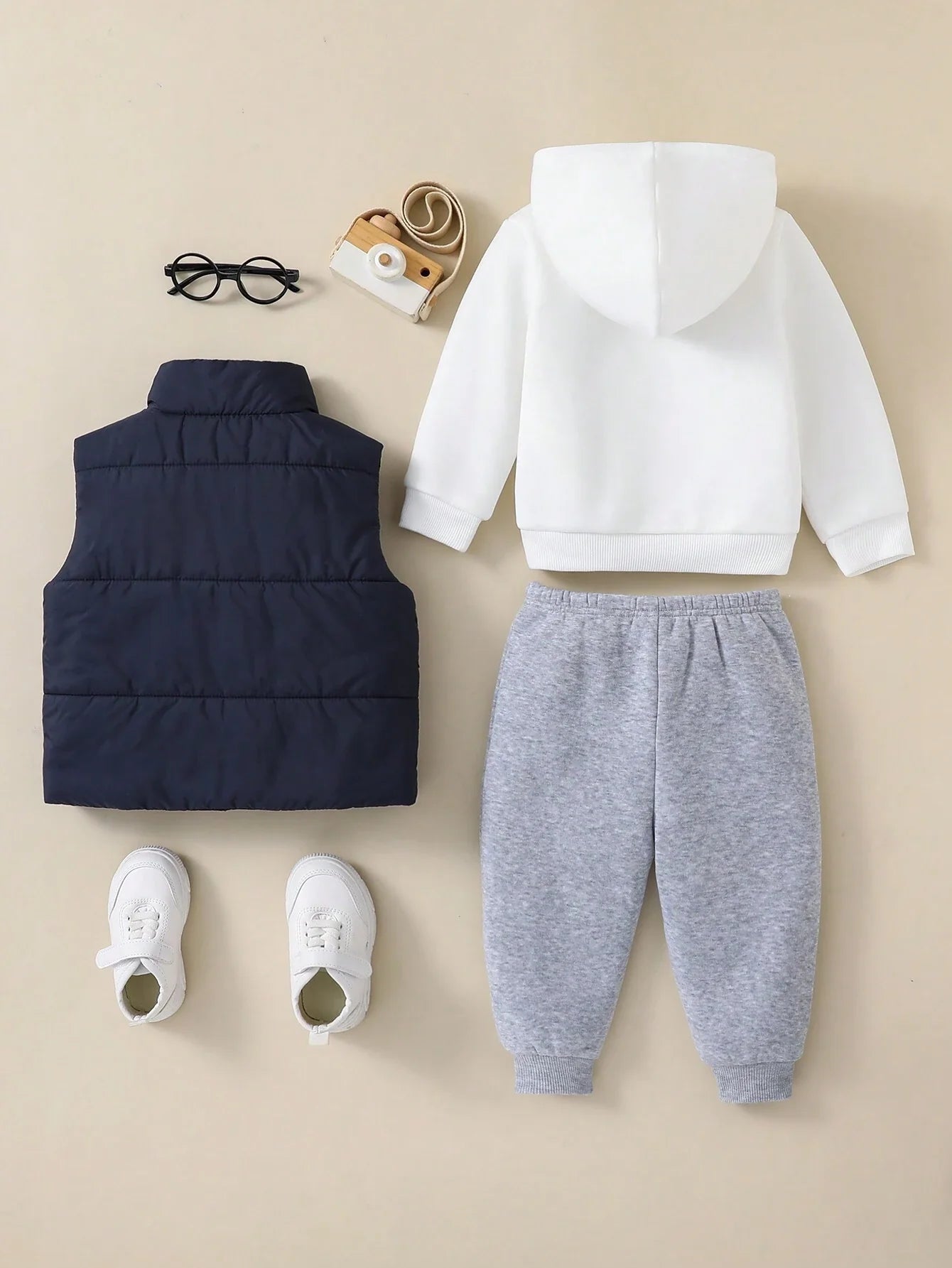 Buy SHEIN 3pcs/Set Baby Boy Casual Cute Knit Long Sleeve Hoodie Sweatshirt, Elastic Waist Jog Pants & Fleece Vest Outfit in Pakistan