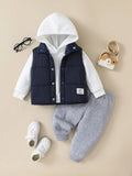 Buy SHEIN 3pcs/Set Baby Boy Casual Cute Knit Long Sleeve Hoodie Sweatshirt, Elastic Waist Jog Pants & Fleece Vest Outfit in Pakistan