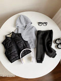 Buy SHEIN 3pcs/Set Baby Boys Casual Winter Thickened Velvet Lined Black Vest With Hood in Pakistan