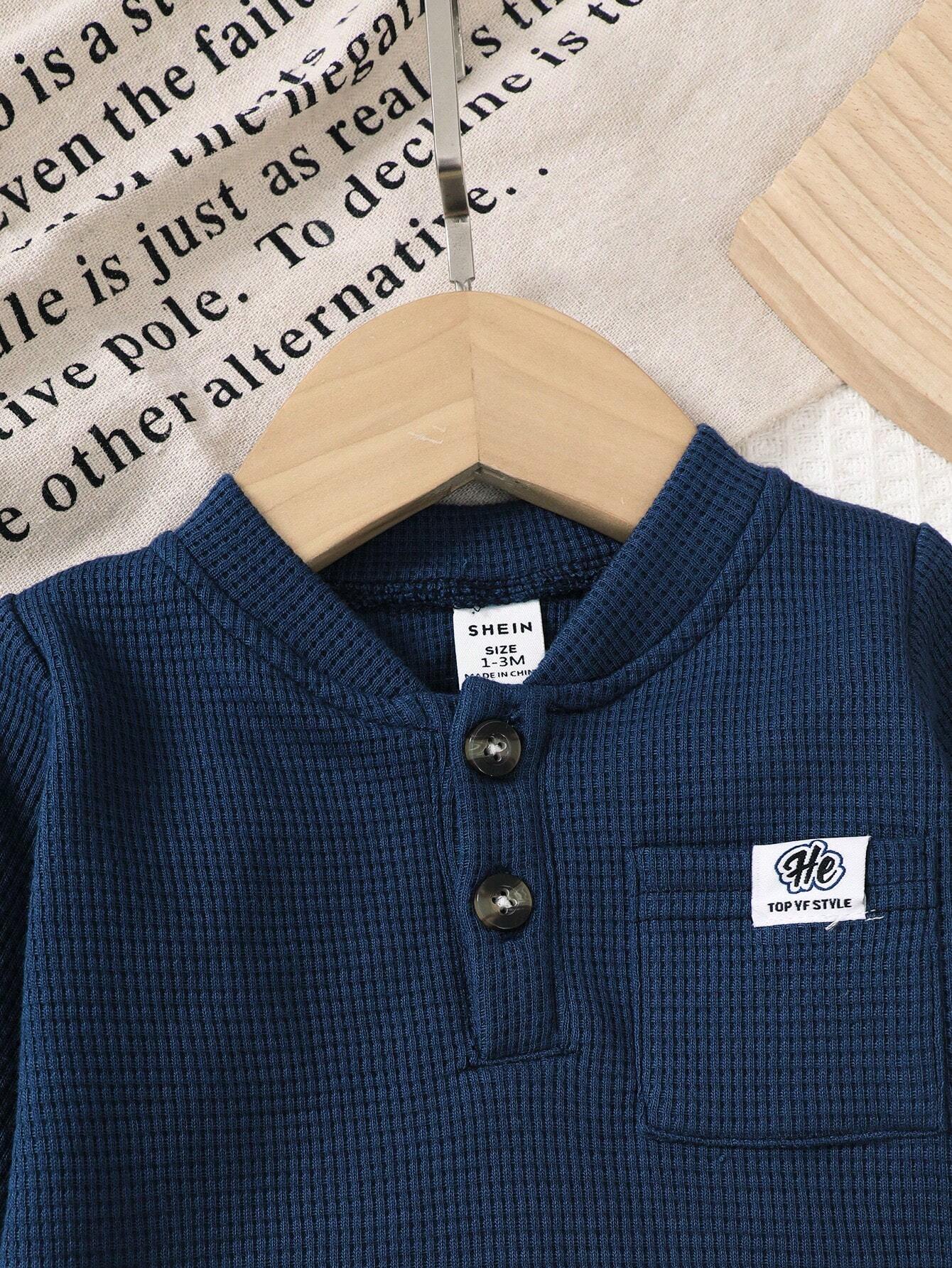 Buy SHEIN 3pcs/Set Newborn Baby Boy Blue Long Sleeve Top in Pakistan