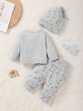 Buy SHEIN 3pcs Baby Boy Cartoon Bear Print Button-Front Shirt, Pants And Hat Casual Outfit Set in Pakistan