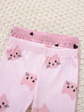 Buy SHEIN 4pcs/Set Newborn Baby Girl Cute Cartoon Print Knitted Elastic Long Sleeve Top And Elastic Waist Long Pants in Pakistan