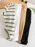 Buy SHEIN 4pcs Baby Boys/Girls Spring/Summer Cute Knitted Elastic Striped Short Sleeve Rompers Basic Bodysuit Multi-Pack in Pakistan