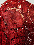 Buy SHEIN Allurite Burgundy Sexy Cut Out Lace See-Through Flare Sleeve Four Seasons Knit Women's Blouse, Haute Women Tops,Fitted Elegant Crew Neck Tops in Pakistan
