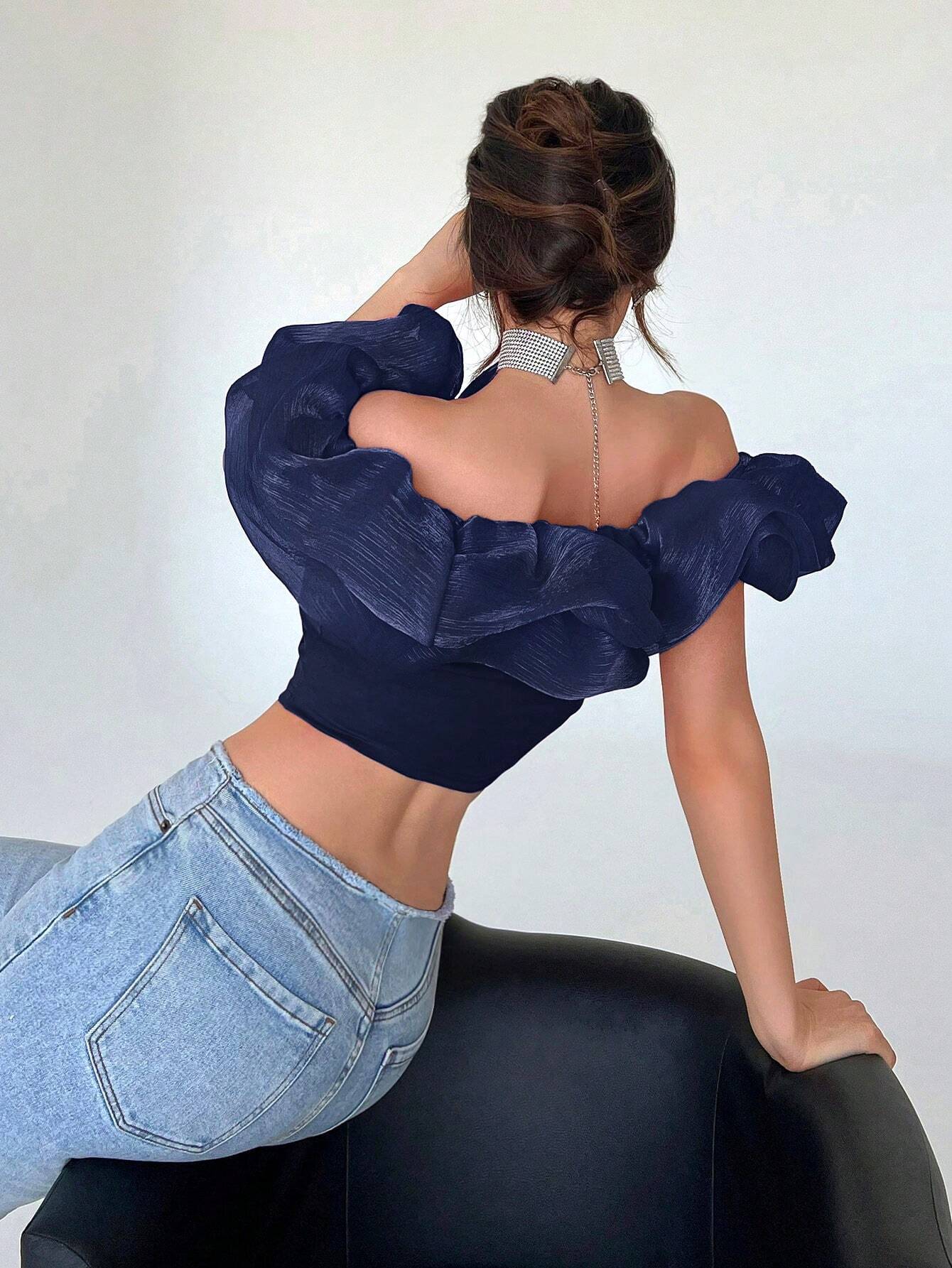 Buy SHEIN Aloruh Women's Exaggerated Off Shoulder Cropped Top in Pakistan