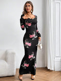 Buy SHEIN Aloruh Women's Floral Print Cowl Collar Long Dress in Pakistan