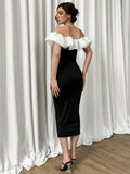 Buy SHEIN Aloruh Women's Off Shoulder Ruffled Organza Spliced Slim Long Dress in Pakistan