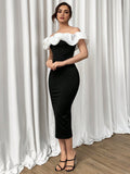 Buy SHEIN Aloruh Women's Off Shoulder Ruffled Organza Spliced Slim Long Dress in Pakistan