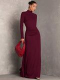 Buy SHEIN BAE 1pc Women Plain Stand Collar Long Sleeve Long Casual Dress, Everyday Wear in Pakistan