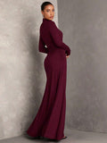 Buy SHEIN BAE 1pc Women Plain Stand Collar Long Sleeve Long Casual Dress, Everyday Wear in Pakistan