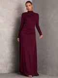 Buy SHEIN BAE 1pc Women Plain Stand Collar Long Sleeve Long Casual Dress, Everyday Wear in Pakistan