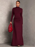 Buy SHEIN BAE 1pc Women Plain Stand Collar Long Sleeve Long Casual Dress, Everyday Wear in Pakistan