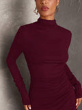 Buy SHEIN BAE 1pc Women Plain Stand Collar Long Sleeve Long Casual Dress, Everyday Wear in Pakistan