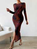 Buy SHEIN BAE Allover Print Ruched Split Thigh Dress in Pakistan