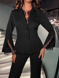 Buy SHEIN BAE Contrast Lace Flounce Sleeve Blazer & Trousers in Pakistan