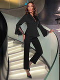 Buy SHEIN BAE Contrast Lace Flounce Sleeve Blazer & Trousers in Pakistan