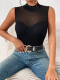 Buy SHEIN BAE Contrast Mesh Mock Neck Knit Top in Pakistan