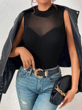 Buy SHEIN BAE Contrast Mesh Mock Neck Knit Top in Pakistan