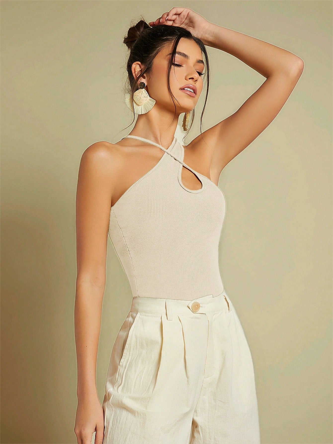Buy SHEIN BAE Crisscross Front Ribbed Knit Top in Pakistan