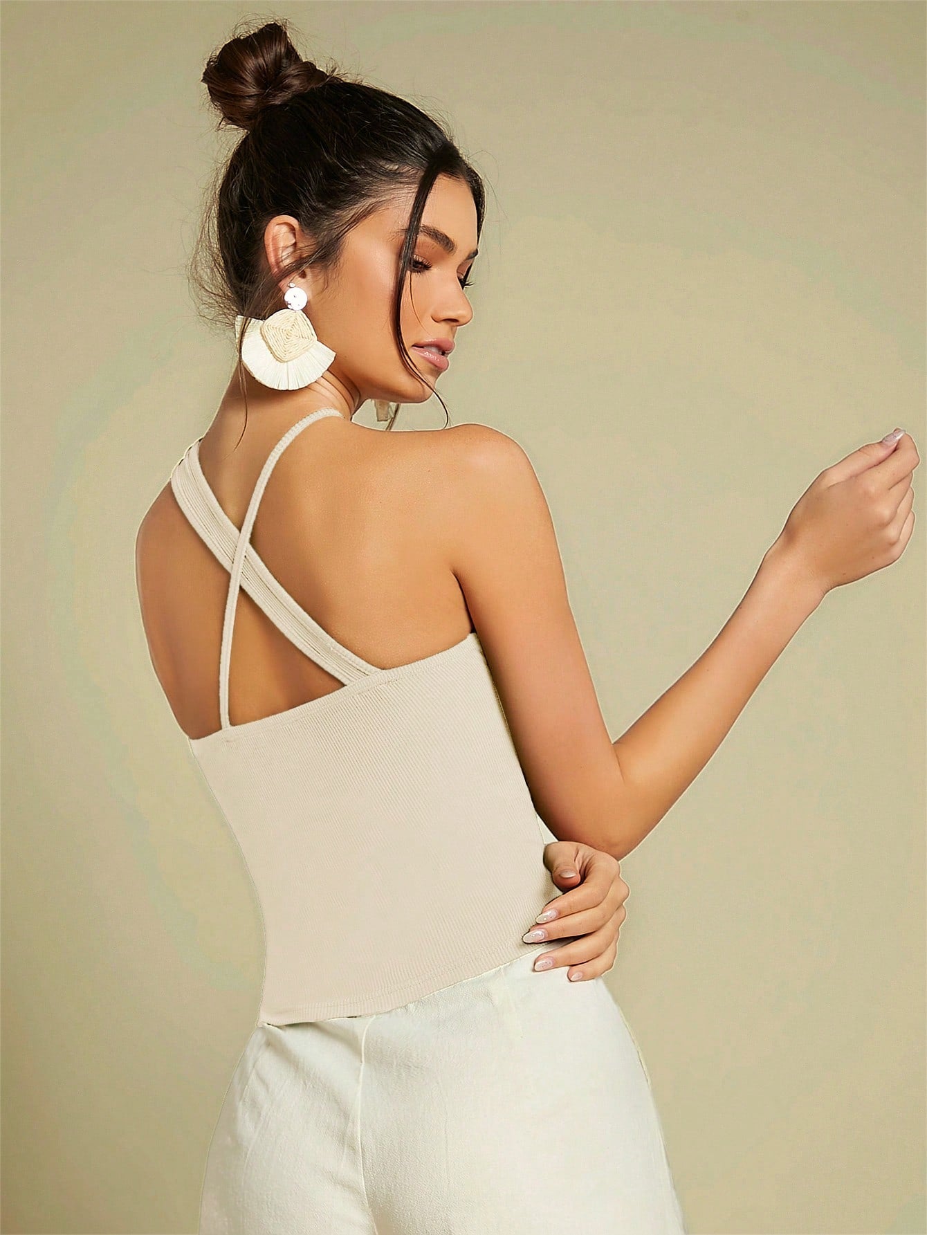 Buy SHEIN BAE Crisscross Front Ribbed Knit Top in Pakistan