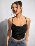 Buy SHEIN BAE Draped Crisscross Backless Ruched Glitter Cami Top in Pakistan