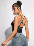 Buy SHEIN BAE Draped Crisscross Backless Ruched Glitter Cami Top in Pakistan
