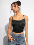Buy SHEIN BAE Draped Crisscross Backless Ruched Glitter Cami Top in Pakistan