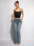 Buy SHEIN BAE Draped Crisscross Backless Ruched Glitter Cami Top in Pakistan