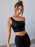 Buy SHEIN BAE One Shoulder Sequin Crop Top in Pakistan
