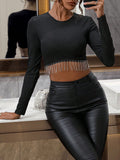 Buy SHEIN BAE Rhinestone Fringe Trim Crop Tee in Pakistan