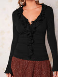 Buy SHEIN BAE Ruffle Trim Flounce Sleeve Tee in Pakistan