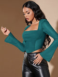Buy SHEIN BAE Square Neck Bell Sleeve Hanky Hem Tee in Pakistan