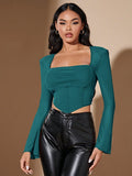Buy SHEIN BAE Square Neck Bell Sleeve Hanky Hem Tee in Pakistan
