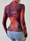 Buy SHEIN BAE Tie Dye Mock Neck Mesh Top in Pakistan