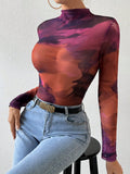 Buy SHEIN BAE Tie Dye Mock Neck Mesh Top in Pakistan