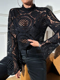 Buy SHEIN BAE Water-Soluble Flower Positioning Edge Perspective Blouse in Pakistan