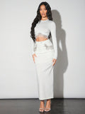 Buy SHEIN BAE Women Long Sleeve Glitter Tassel Diamond Chain White T-Shirt in Pakistan