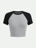 Buy SHEIN BASICS Colorblock Raglan Sleeve Crop Tee in Pakistan