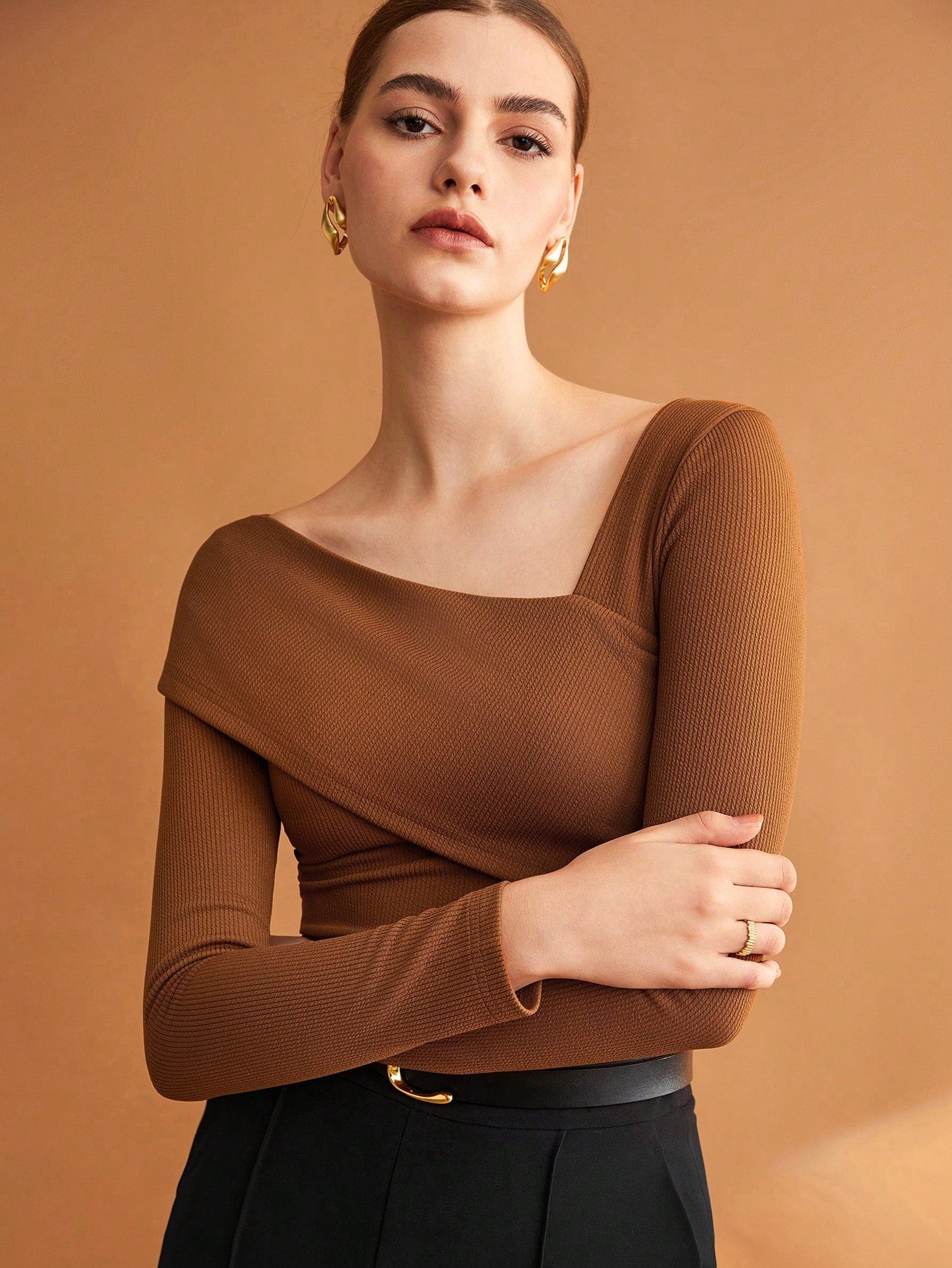 Buy SHEIN BIZwear Foldover Asymmetrical Neck Tee in Pakistan