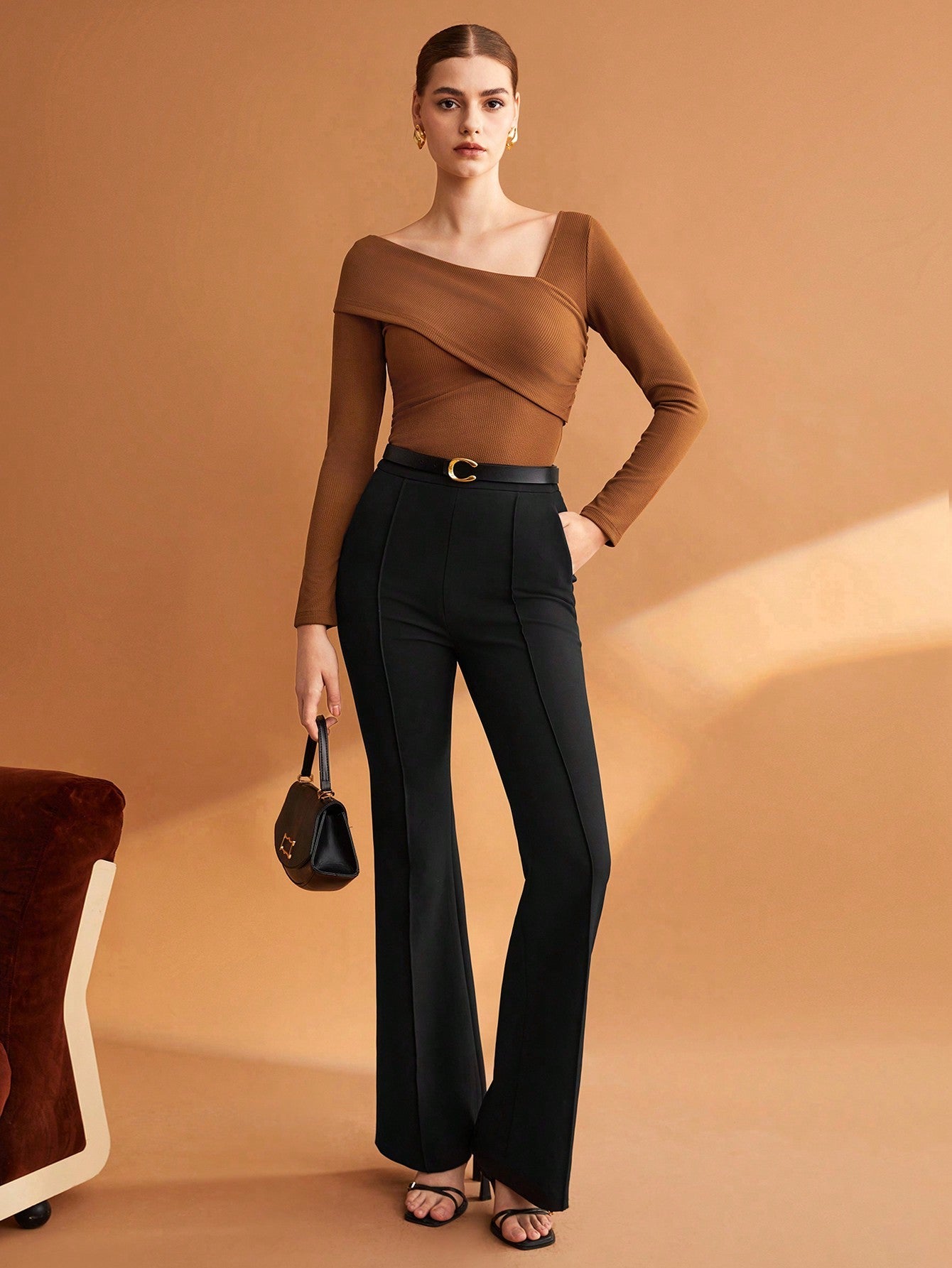 Buy SHEIN BIZwear Foldover Asymmetrical Neck Tee in Pakistan