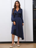 Buy SHEIN BIZwear Surplice Neck Lantern Sleeve Asymmetrical Hem Dress in Pakistan