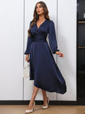 Buy SHEIN BIZwear Surplice Neck Lantern Sleeve Asymmetrical Hem Dress in Pakistan