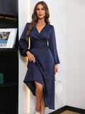 Buy SHEIN BIZwear Surplice Neck Lantern Sleeve Asymmetrical Hem Dress in Pakistan