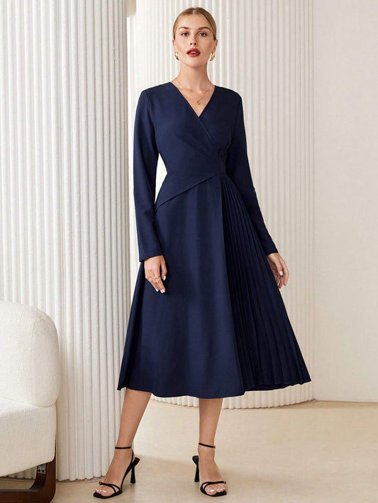 Buy SHEIN BIZwear Surplice Neck Pleated Hem Dress in Pakistan