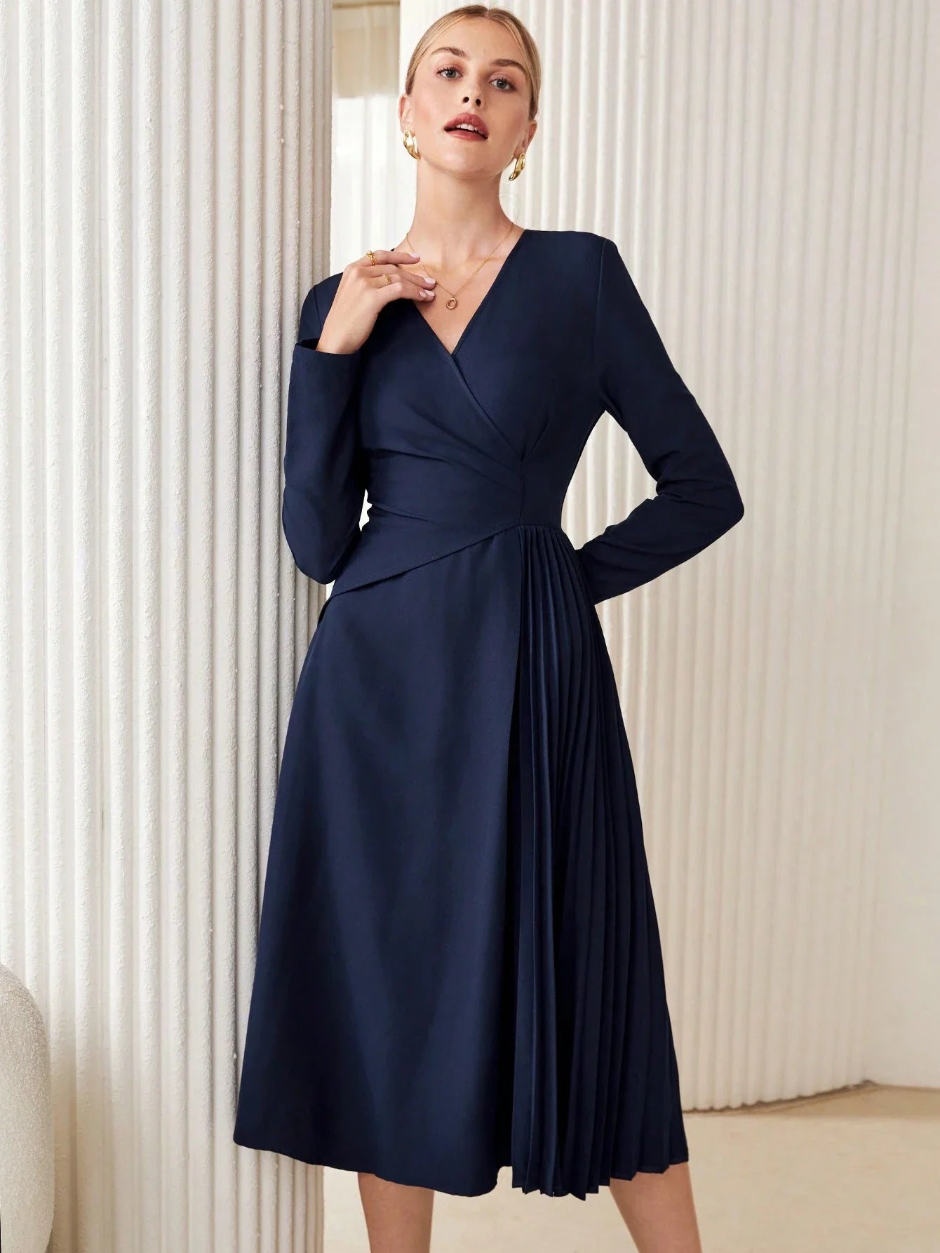 Buy SHEIN BIZwear Surplice Neck Pleated Hem Dress in Pakistan