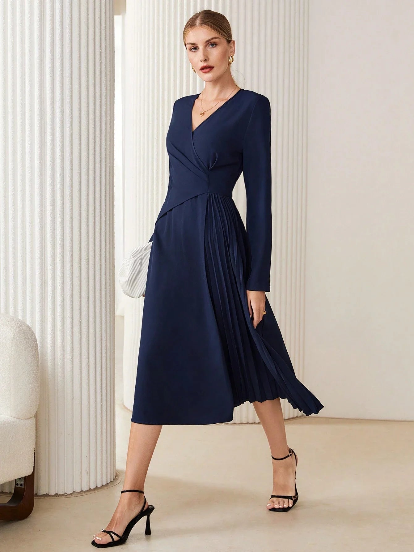 Buy SHEIN BIZwear Surplice Neck Pleated Hem Dress in Pakistan