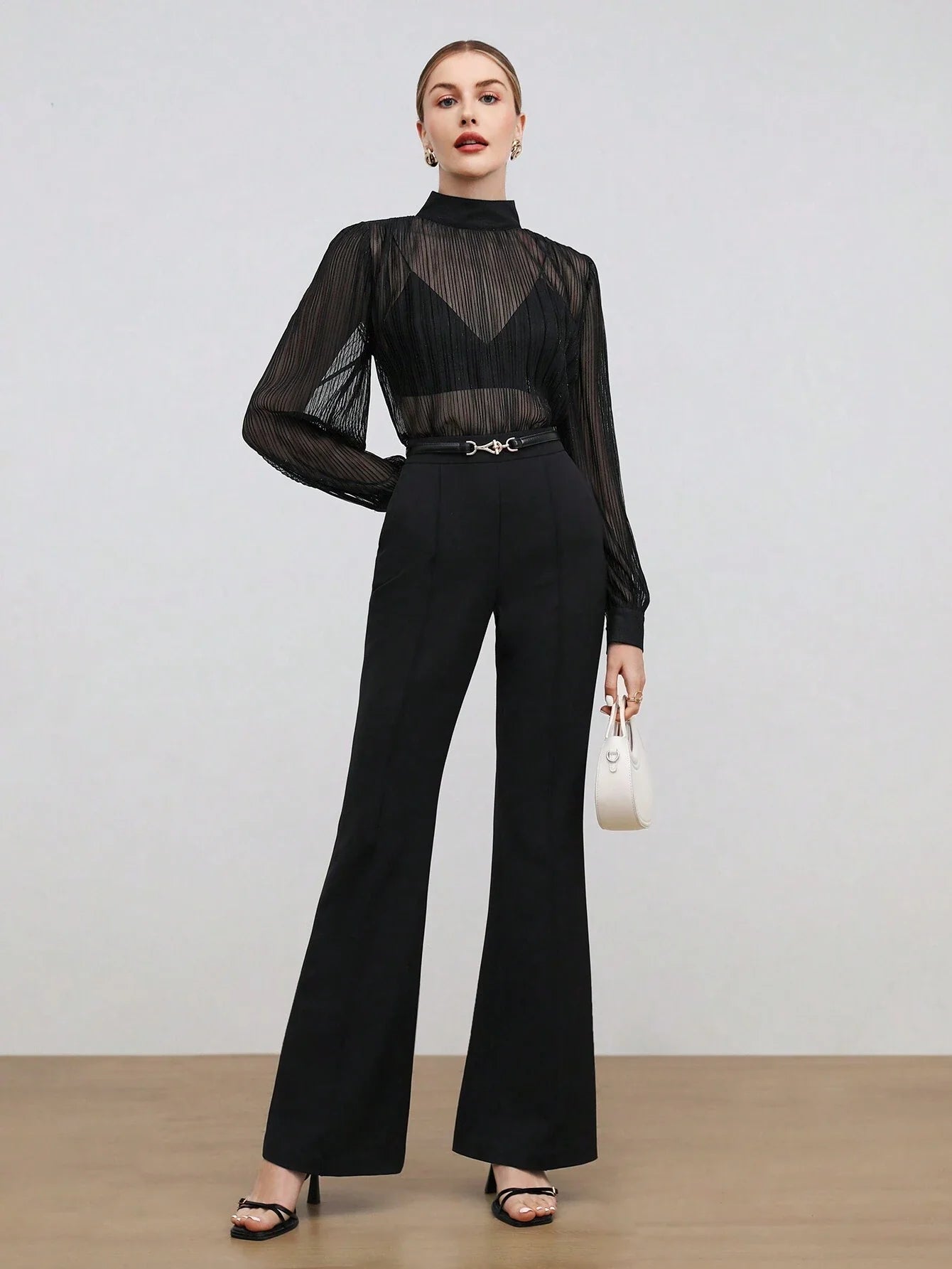 Buy SHEIN BIZwear Women Black Solid Color Blouse With Ruched in Pakistan